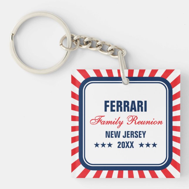 Family Reunion Photo Red White Blue Keychain (Front)