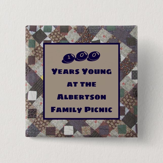 Family Reunion Picnic 100th Birthday Celebration Button (Front)