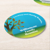 Family Reunion Picnic Barbecue Family Tree Round Paper Coaster (Angled)