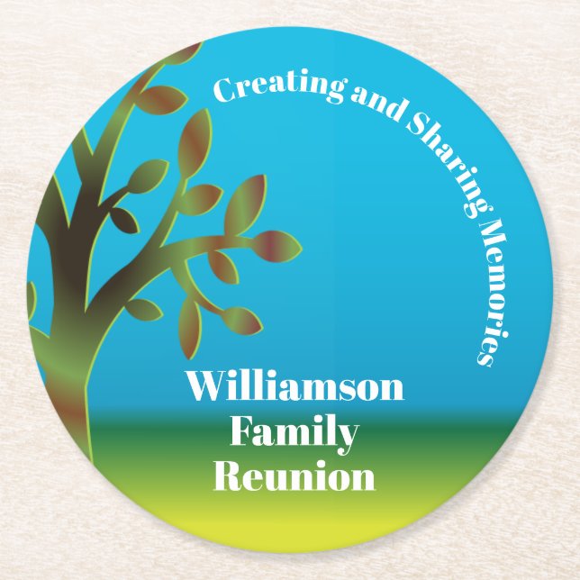 Family Reunion Picnic Barbecue Family Tree Round Paper Coaster (Front)
