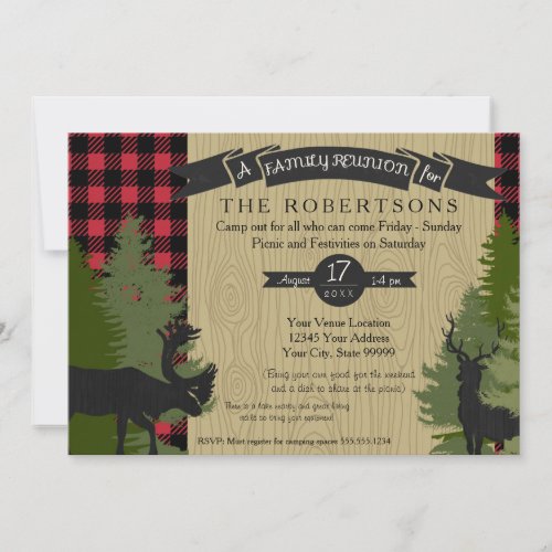 Family Reunion Picnic Campout Rustic Deer Antlers Invitation