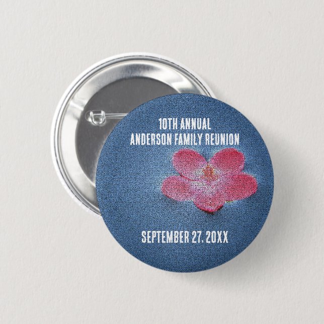 Family Reunion Picnic Cute Flower Yearly Gathering Button (Front & Back)