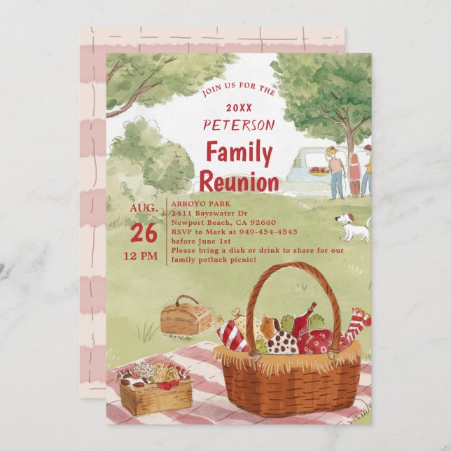 Family Reunion Picnic Cute Summer Illustration Invitation (Front/Back)