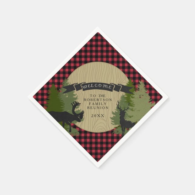 Family Reunion Picnic Deer Antlers Moose Tree Paper Napkins (Corner)