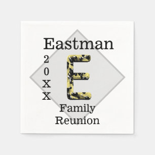 Family Reunion Picnic Gold Black Letter E Monogram Napkins