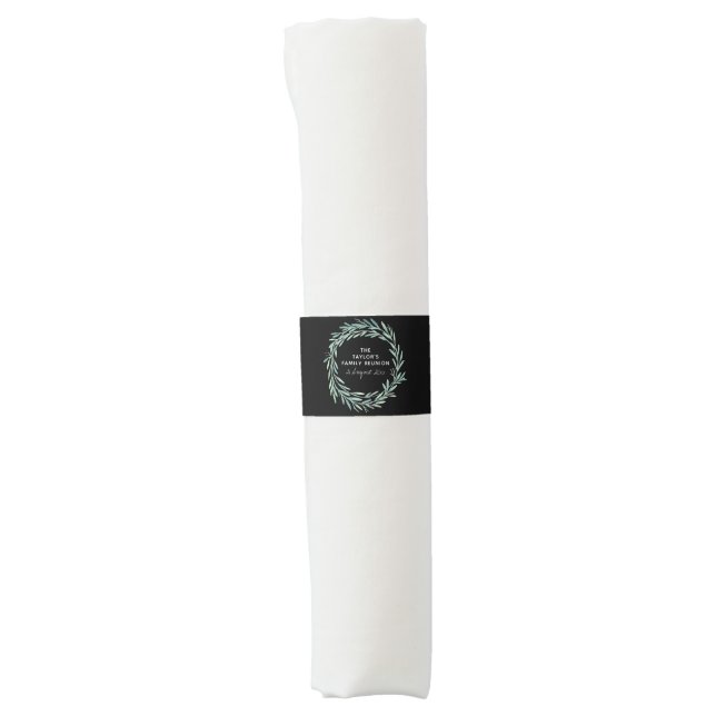 Family Reunion Picnic Green Wreath Foliage Dark Napkin Bands (Front)