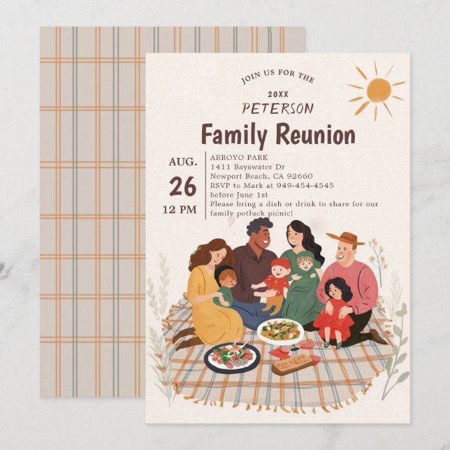 Family Reunion Picnic Illustration Spring Summer Invitation (Front/Back)