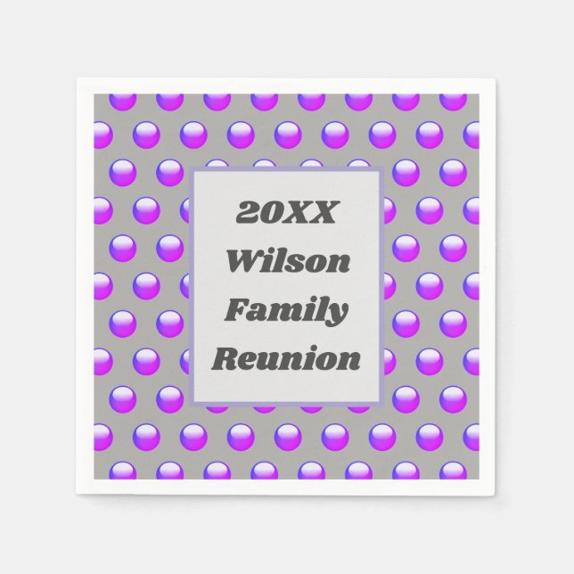 Family Reunion Picnic Purple Polka Dot Event Napkins (Front)