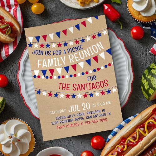 Family Reunion Picnic Red White Blue Invitation