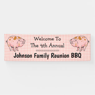 Family Reunion Pig BBQ Party Welcome Red Check Banner