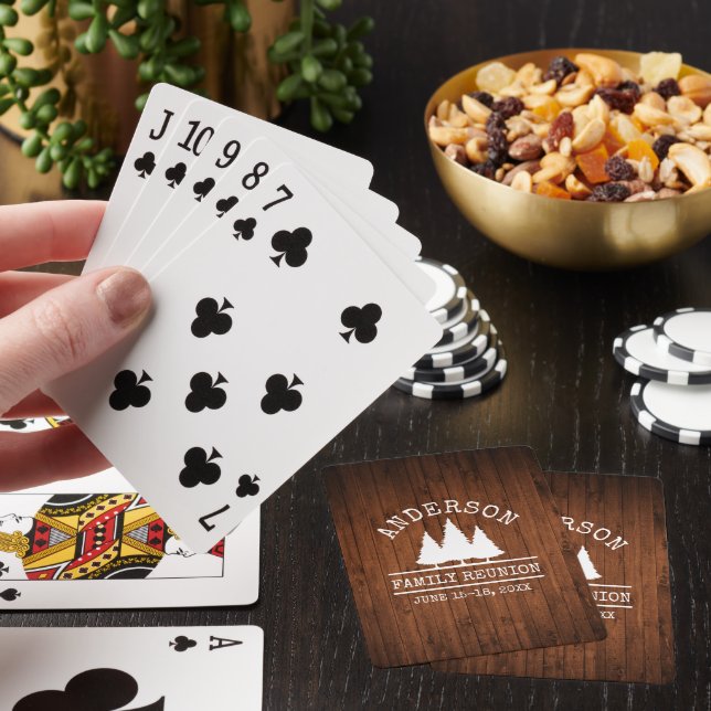 Family Reunion Pine Trees Rustic Wood Print Poker Cards (In Situ)