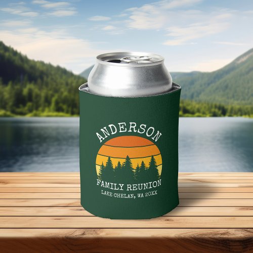 Family Reunion Pine Trees Sunset Green Can Cooler