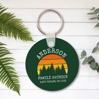 Family Reunion Pine Trees Sunset Green Keychain