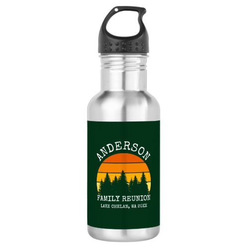 Family Reunion Pine Trees Sunset Green Stainless Steel Water Bottle