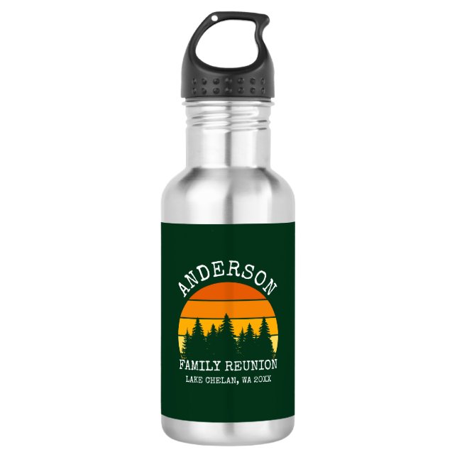 Family Reunion Pine Trees Sunset Green Stainless Steel Water Bottle (Front)