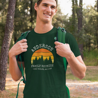 Family Reunion Pine Trees Sunset Green T-Shirt