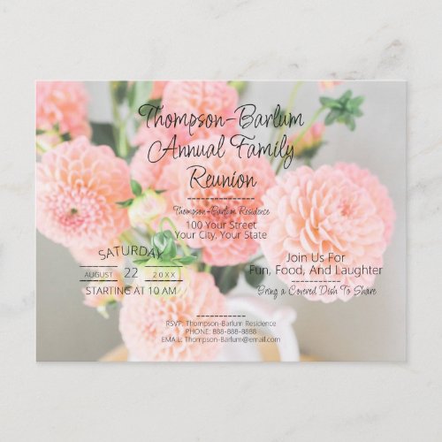 Family Reunion Pink Dahlias Invitation Postcard