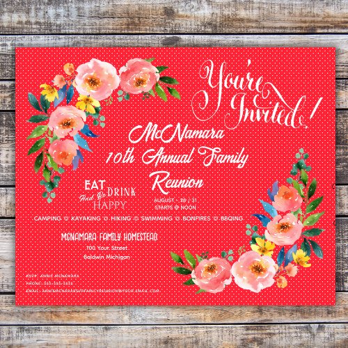 Family Reunion Pink Polka Dotted Invitation Flyer