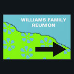 Family Reunion Pointer Sign<br><div class="desc">Cheerful lime green and turquoise family reunion sign shows attendees where to turn to get to the reunion site.</div>