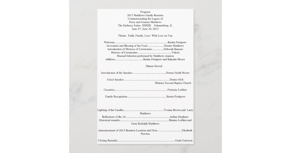 family reunion program templates