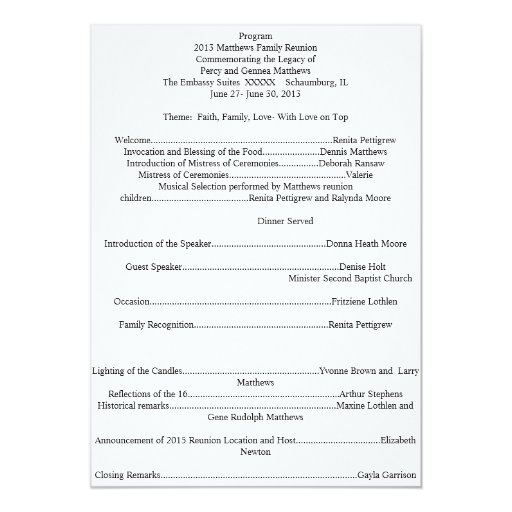 Family Reunion Program Card | Zazzle