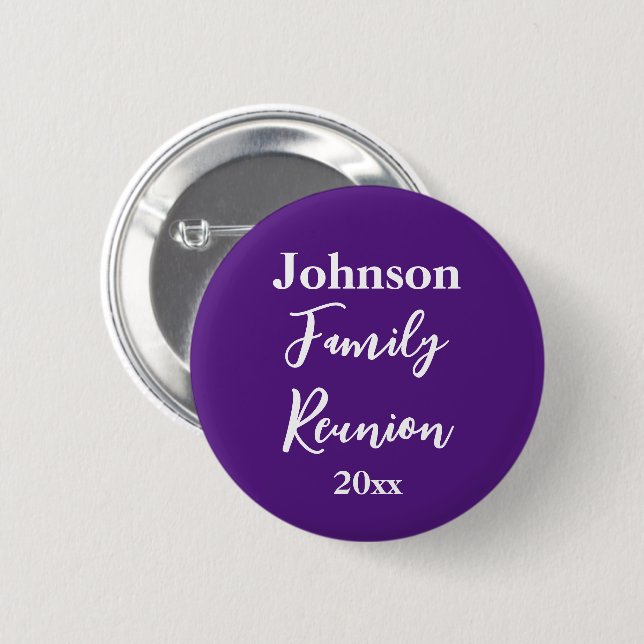Family Reunion Purple and White Name Year Template Button (Front & Back)