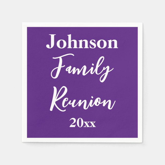 Family Reunion Purple and White Name Year Template Napkins (Front)