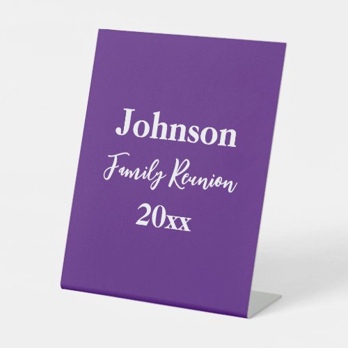 Family Reunion Purple and White Name Year Template Pedestal Sign