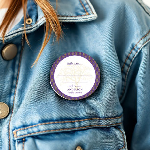 Family Reunion Purple Gold Elegant Hello Button