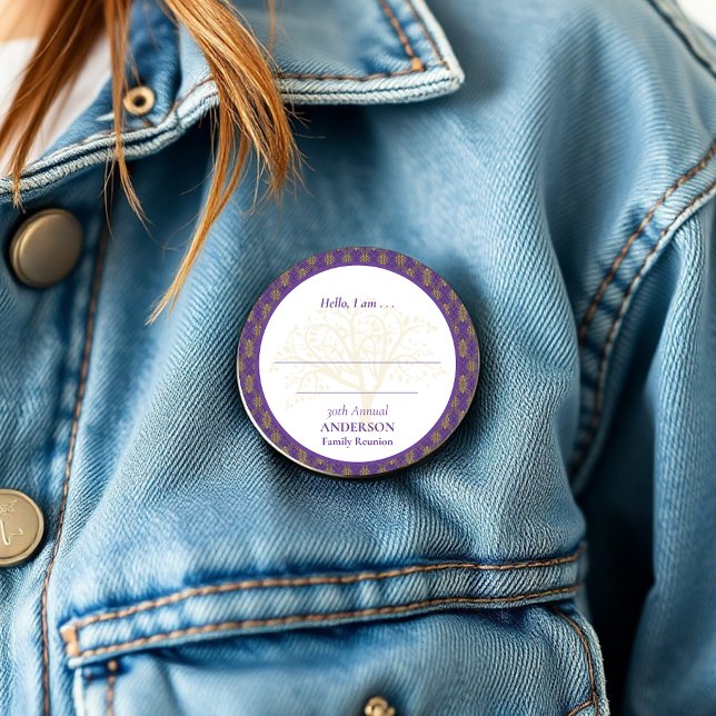 Family Reunion Purple Gold Elegant Hello Button (Creator Uploaded)