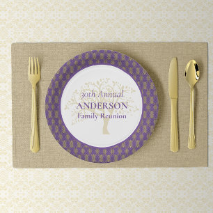 Family Reunion Purple Gold Paper Plates