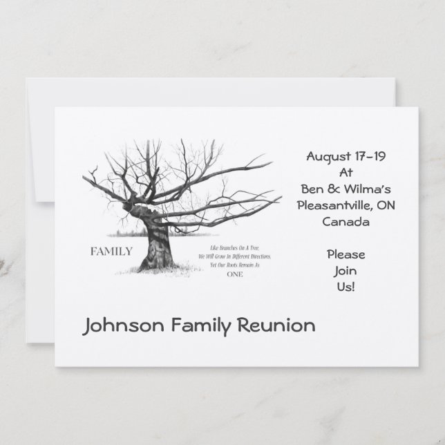Family Reunion: Quote on Family: Drawing of Tree Invitation (Front)