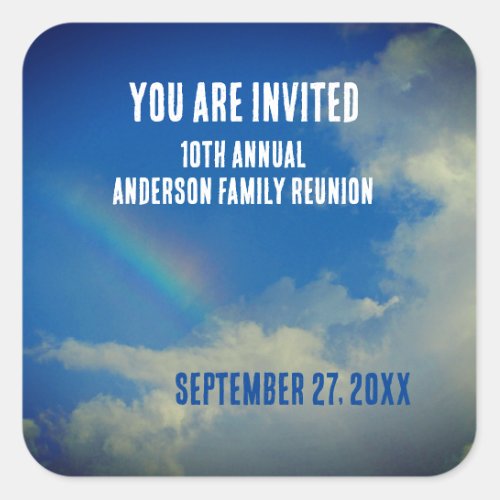 Family Reunion Rainbow Colorful You Are Invited Square Sticker