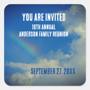 Family Reunion Rainbow Colorful You Are Invited Square Sticker