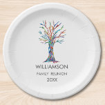 Family Reunion Rainbow Family Tree Paper Plates<br><div class="desc">Add these stylish Family Reunion paper plates to your party decor. They feature a family tree in the colors of the rainbow. Customize them with your family name and the year. This unique design is a print of my Family Tree mosaic which was made from tiny pieces of brightly colored...</div>