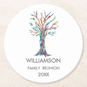 Family Reunion Rainbow Family Tree Round Paper Coaster