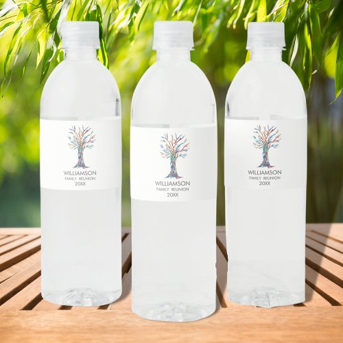 Family Reunion Rainbow Family Tree Water Bottle Label