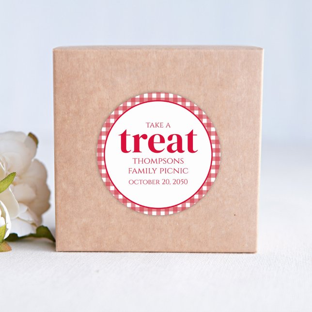 Family Reunion Red and White Gingham Picnic Classic Round Sticker (Creator Uploaded)