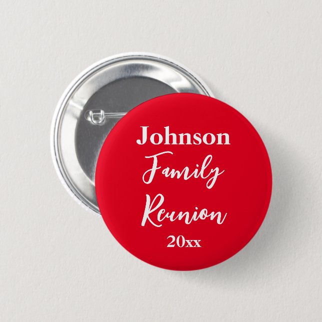 Family Reunion Red and White Name Year Template Button (Front & Back)