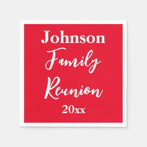 Family Reunion Red and White Name Year Template Napkins