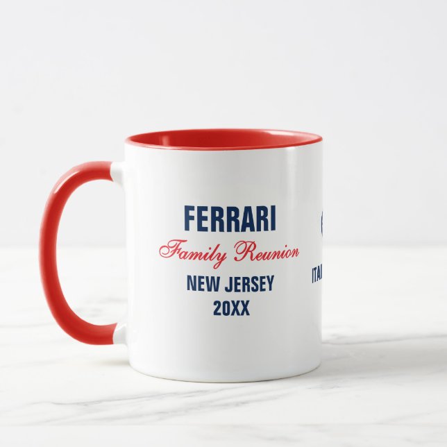 Family Reunion Red Navy Blue Personalized Mug (Left)