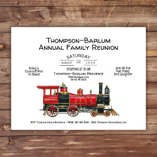 Family Reunion Red Train Invitation Postcard