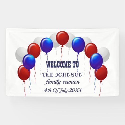 Family Reunion Red White and Blue Balloon Banner