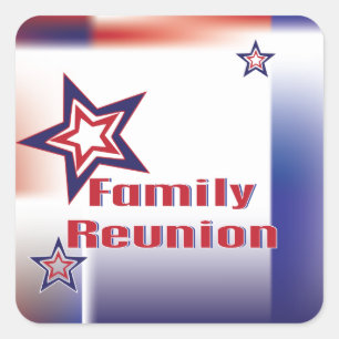 Family reunion red white and blue star design square sticker