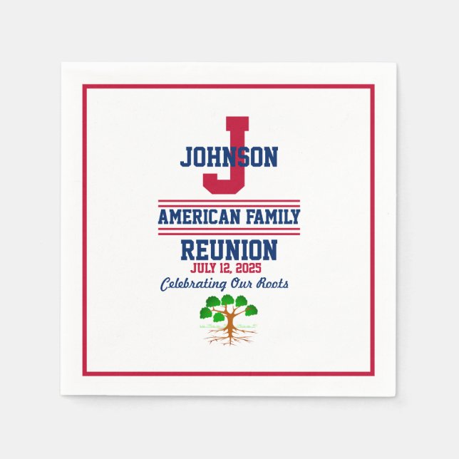 Family Reunion Red White Blue Any Family Name Napkins (Front)