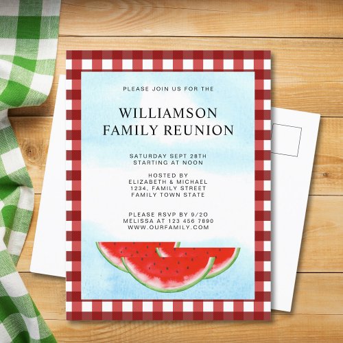 Family Reunion Red White Buffalo Check Invitation Postcard
