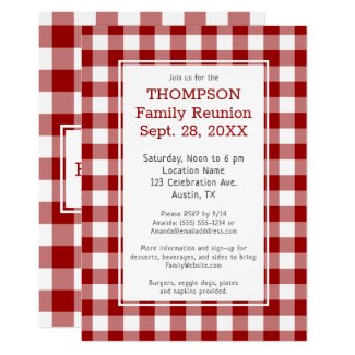 Family Reunion Red White Buffalo Check Party Invitation