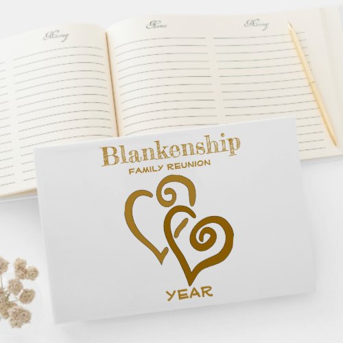Family Reunion Registry Gold Linked Hearts Guest Book
