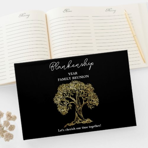 Family Reunion Registry Gold Tree Art Guest Book