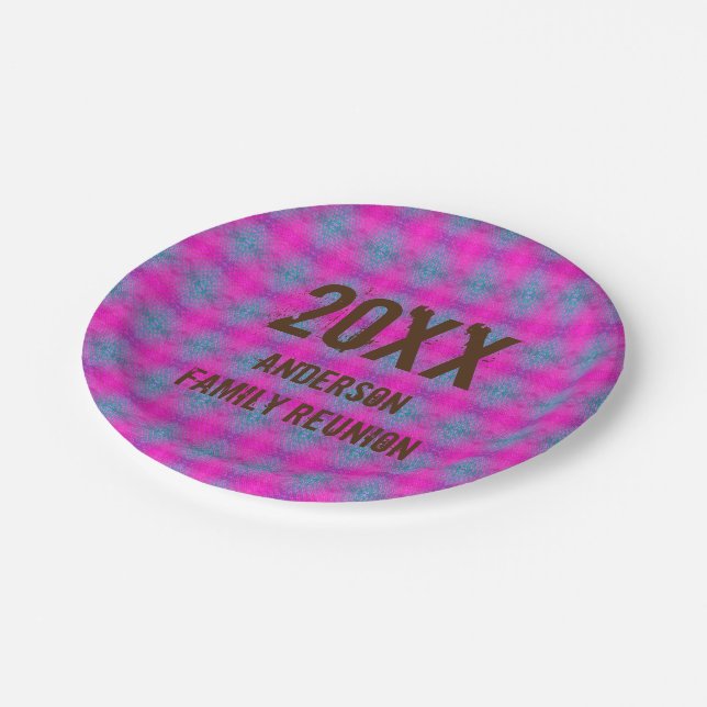 Family Reunion Retro Neon Tie Dye Picnic Paper Plates (Angled)